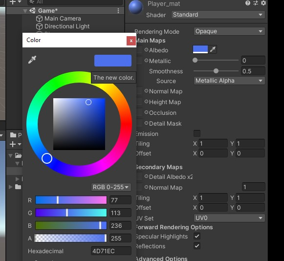Choosing a material's color